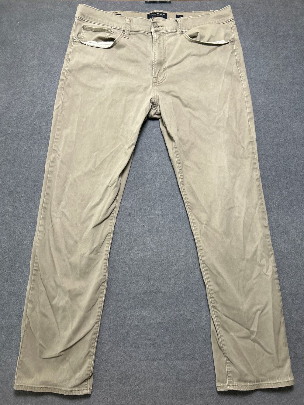 Lucky Brand 121 Slim Chino Pants Mens 36x32 Khaki Stretch Flat Front Casual